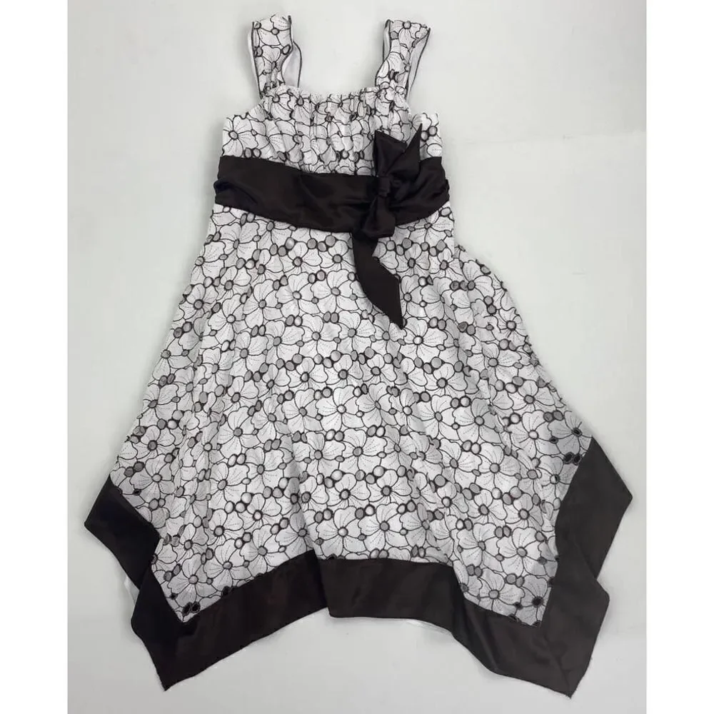 2004 My Michelle Girls Handkerchief Hemline Dress Brown - Girls Size 10